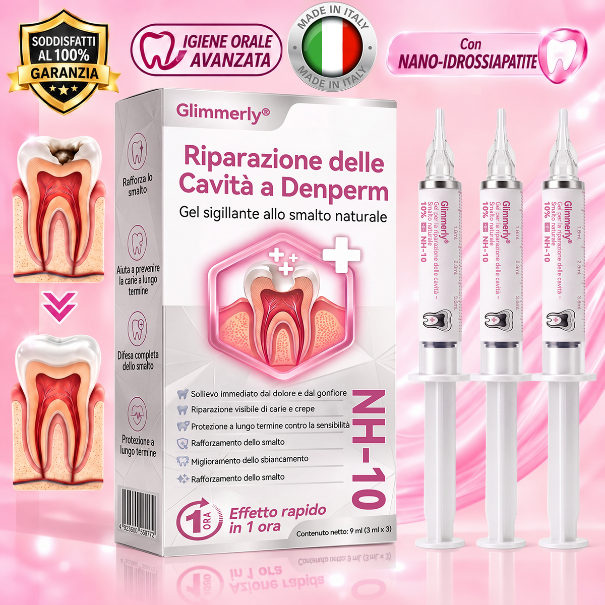Glimmerly®💐💖Gel per la riparazione di cavità dentali DenPerm – Otturazione che riproduce lo smalto naturale