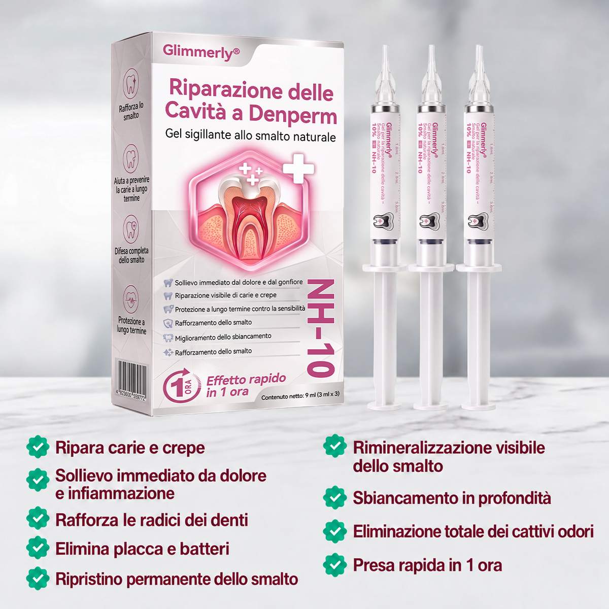 Glimmerly®💐💖Gel per la riparazione di cavità dentali DenPerm – Otturazione che riproduce lo smalto naturale